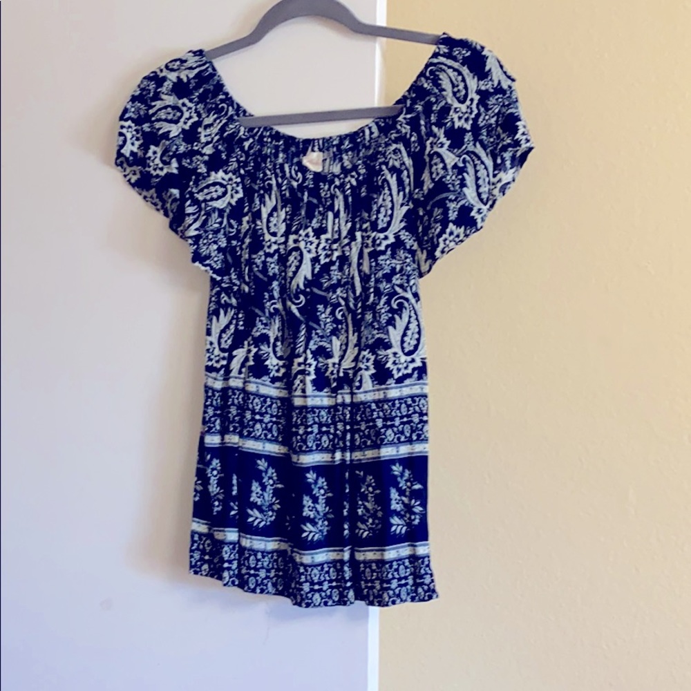 Blush blue and white paisley blouse